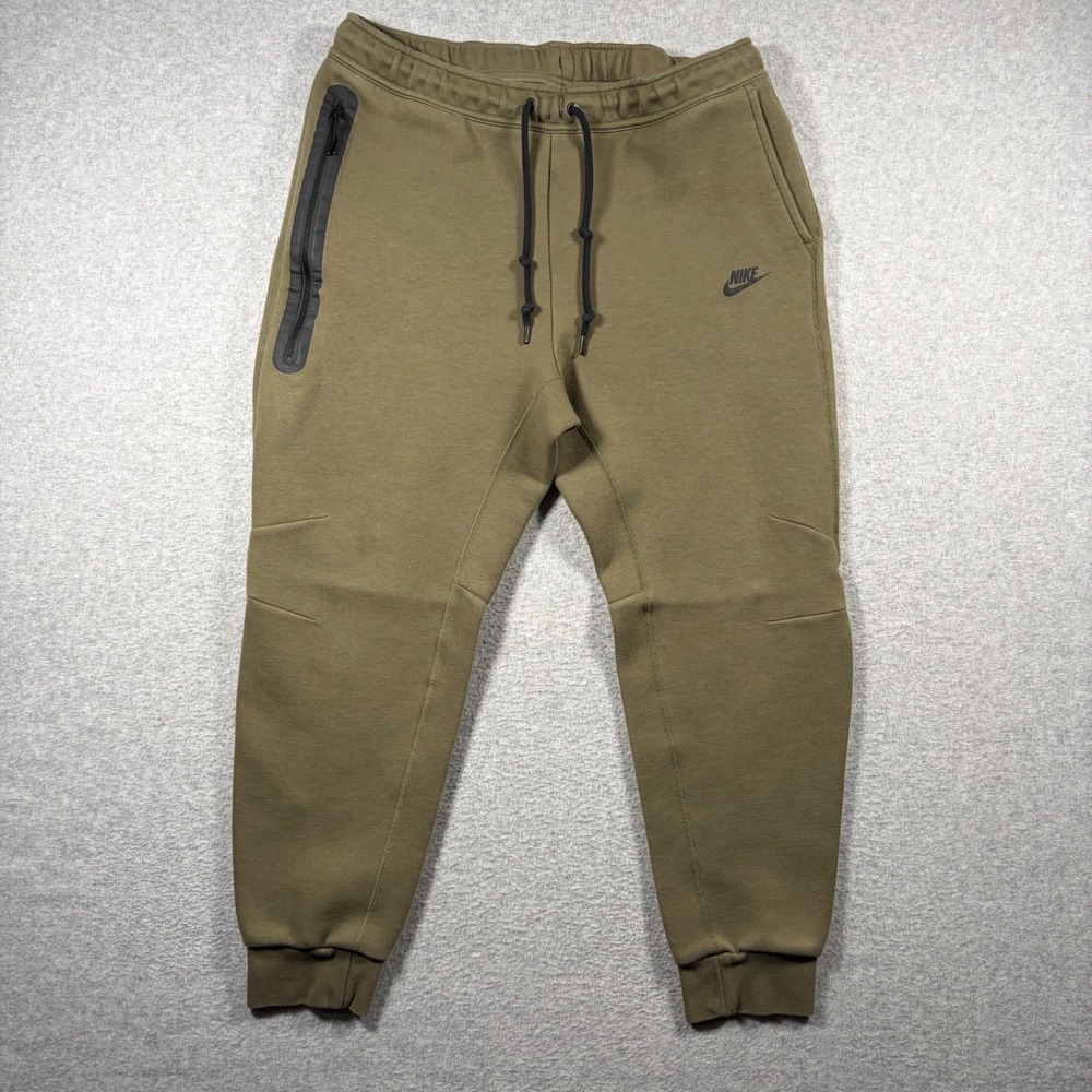 Nike Tech Fleece Joggers Men's XL Green Tapered Fit Zip Pocket Drawstring